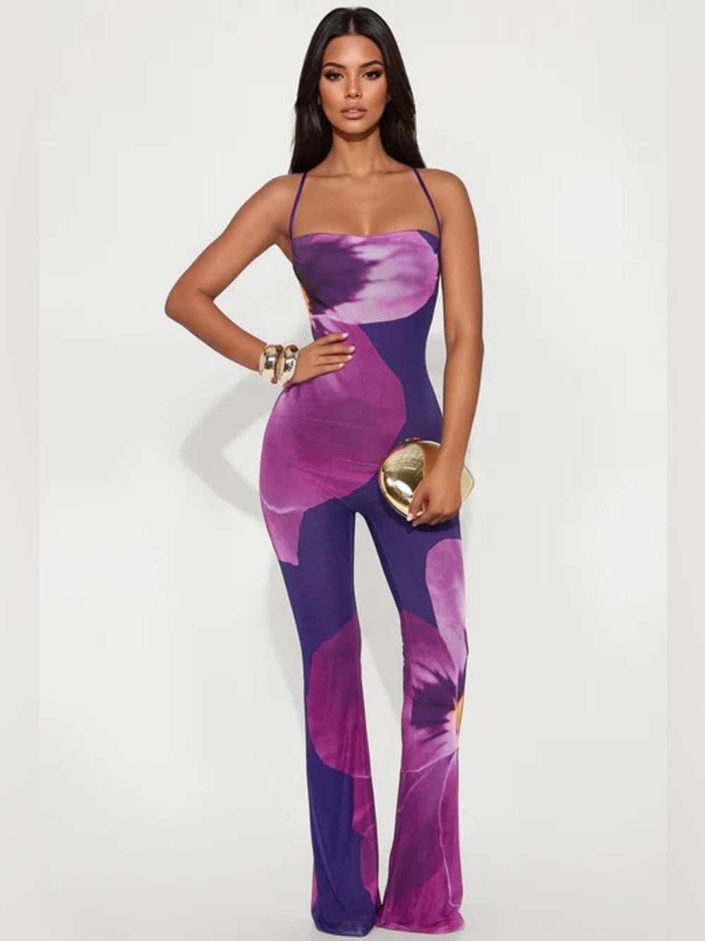 Purple Floral Jumpsuit- M